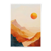 Watercolor Mountain Photographic Print, Sunset Landscape Art Print, Minimalist Nature Wall Decor, Orange and Blue Mountain Range Art - Tawshia